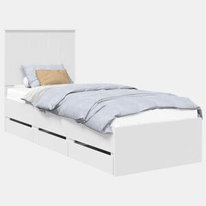 Estrutura de cama de solteiro para adultos Branco 75 x 190 cm Madeira de Engenharia