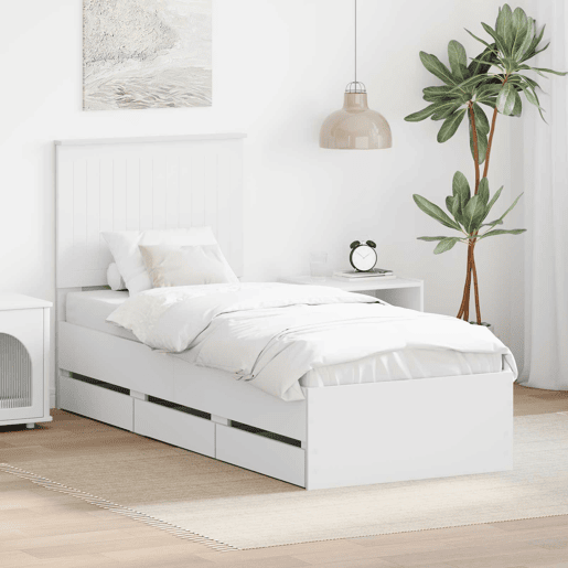 Estrutura de cama de solteiro para adultos Branco 75 x 190 cm Madeira de Engenharia