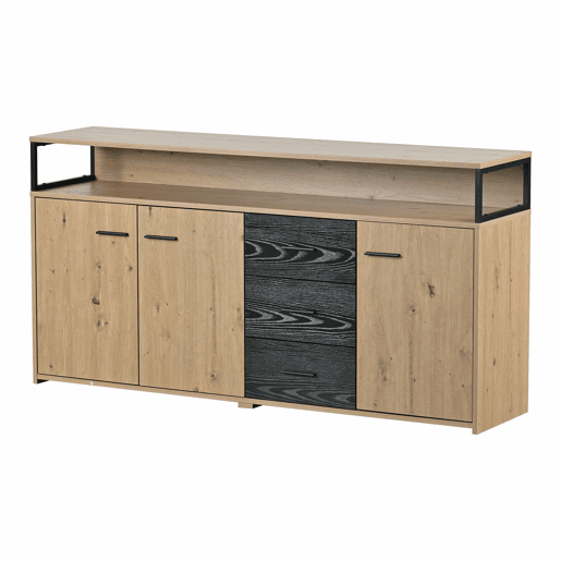 Aparador baixo - 3 portas e 3 gavetas - estilo industrial - Natural e preto Aparador baixo - 3 portas e 3 gavetas - estilo industrial - Natural e preto