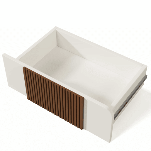 Cômoda 121x71x41 cm - 6 gavetas, design curvo, tiras de madeira chocolate, branco