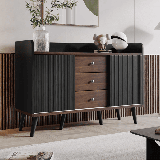 Aparador 117,5x40x80 cm - Três gavetas, design moderno em madeira - Preto