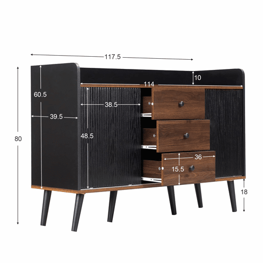 Aparador 117,5x40x80 cm - Três gavetas, design moderno em madeira - Preto