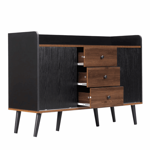 Aparador 117,5x40x80 cm - Três gavetas, design moderno em madeira - Preto