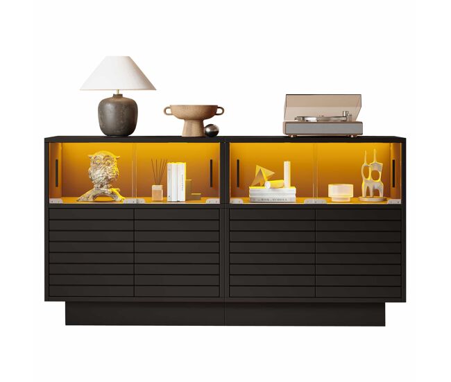 Mueble de almacenamiento 130x35x68 cm - con 2 armarios, 4 compartimentos, puertas de cristal, con luz led, moderno, con amplio espacio de