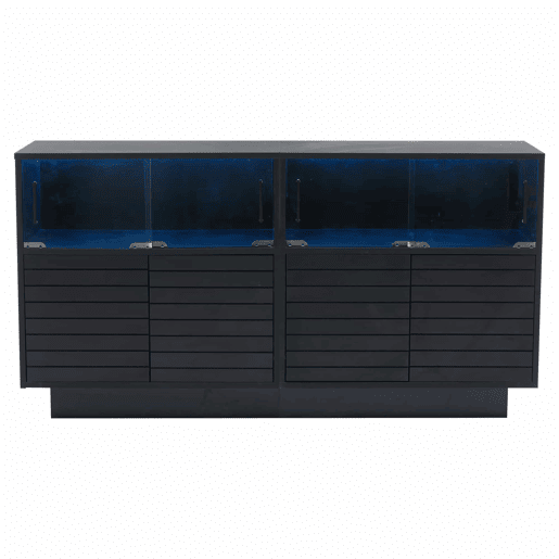 Móvel de arrumação 130x35x68 cm - Com 2 armários, 4 compartimentos, portas de vidro, com luz LED, moderno, com amplo espaço de arrumação