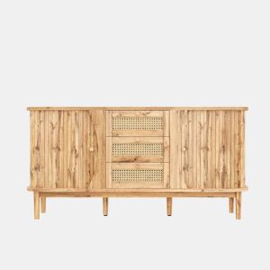 Móvel auxiliar - 120x40x75 cm - com portas de correr, prateleiras ajustáveis e superfície arredondada - cor Natural