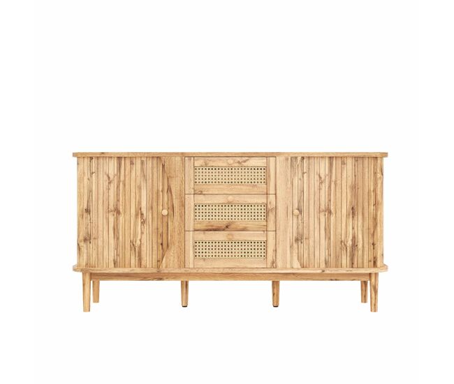 Mueble auxiliar - 120x40x75 cm - con puertas correderas, estantes ajustables y superficie redondeada - color natural