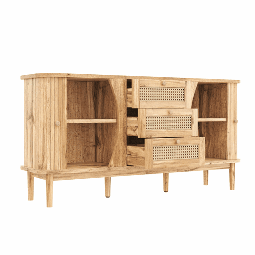 Móvel auxiliar - 120x40x75 cm - com portas de correr, prateleiras ajustáveis e superfície arredondada - cor Natural