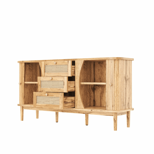 Móvel auxiliar - 120x40x75 cm - com portas de correr, prateleiras ajustáveis e superfície arredondada - cor Natural