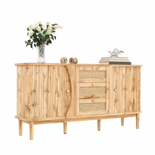 Móvel auxiliar - 120x40x75 cm - com portas de correr, prateleiras ajustáveis e superfície arredondada - cor Natural