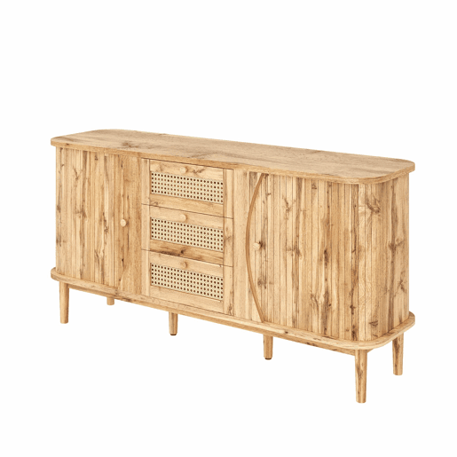 Móvel auxiliar - 120x40x75 cm - com portas de correr, prateleiras ajustáveis e superfície arredondada - cor Natural