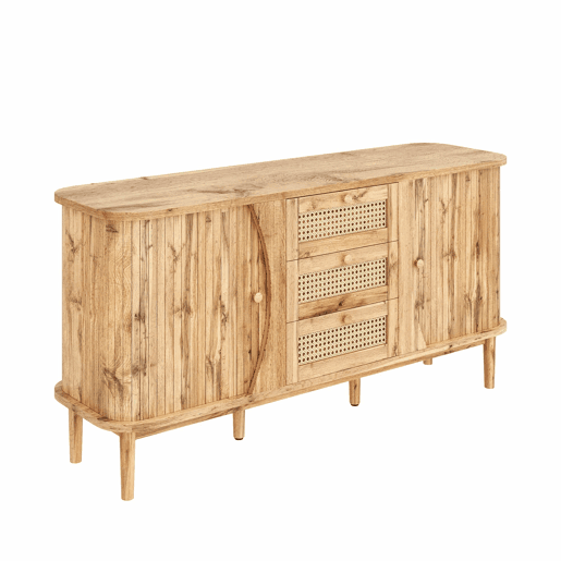 Móvel auxiliar - 120x40x75 cm - com portas de correr, prateleiras ajustáveis e superfície arredondada - cor Natural