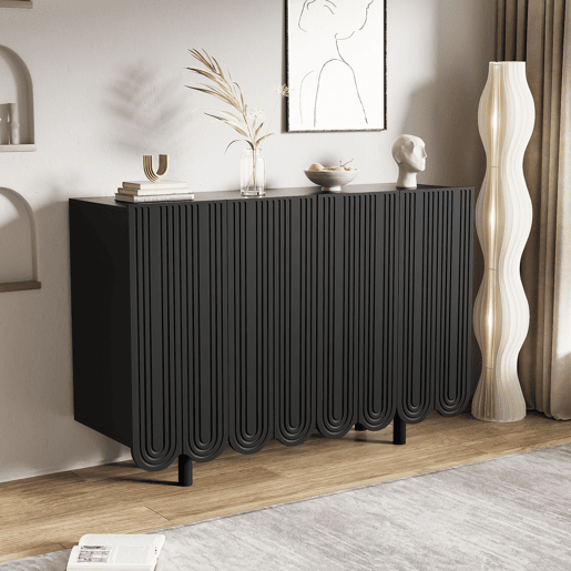 Aparador moderno - 4 portas em U com prateleiras - Preto