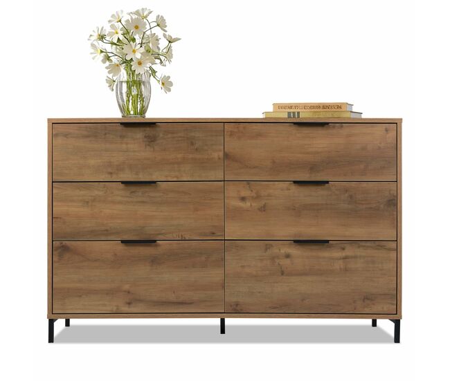 Comoda 120x40x76 cm - 6 cajones - roble oscuro