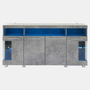 Mesa auxiliar 140x40x70cm - Aparador de alto brilho com luz LED, 3 compartimentos, vidro temperado - Cinza cimento
