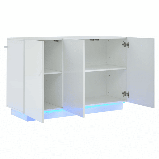 Aparador 120x40x75 cm - Aberto e fechado, com luz LED na base - Branco