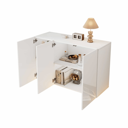 Aparador 120x40x75 cm - Aberto e fechado, com luz LED na base - Branco