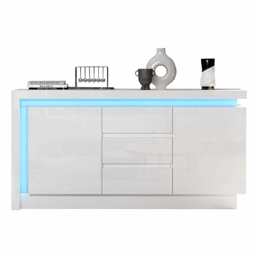 Aparador 140x35x72 cm - CĂ´moda com 3 gavetas e 2 portas - Branco Aparador 140x35x72 cm - CĂ´moda com 3 gavetas e 2 portas - Branco