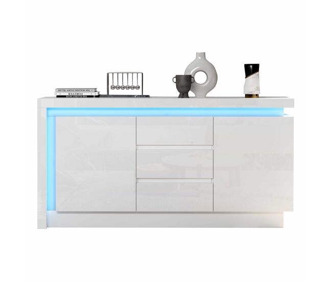 Sideboard 140x35x72 cm - comoda con 3 cajones y 2 puertas - blanco