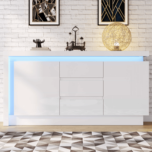 Aparador 140x35x72 cm - CĂ´moda com 3 gavetas e 2 portas - Branco Aparador 140x35x72 cm - CĂ´moda com 3 gavetas e 2 portas - Branco