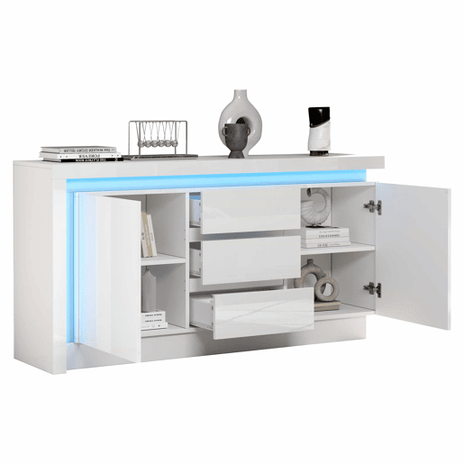Aparador 140x35x72 cm - CĂ´moda com 3 gavetas e 2 portas - Branco Aparador 140x35x72 cm - CĂ´moda com 3 gavetas e 2 portas - Branco