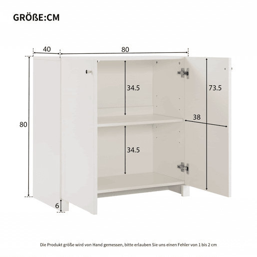 Aparador 80x40x80 cm - 2 portas, Highboard, Standschrank - Branco cremoso
