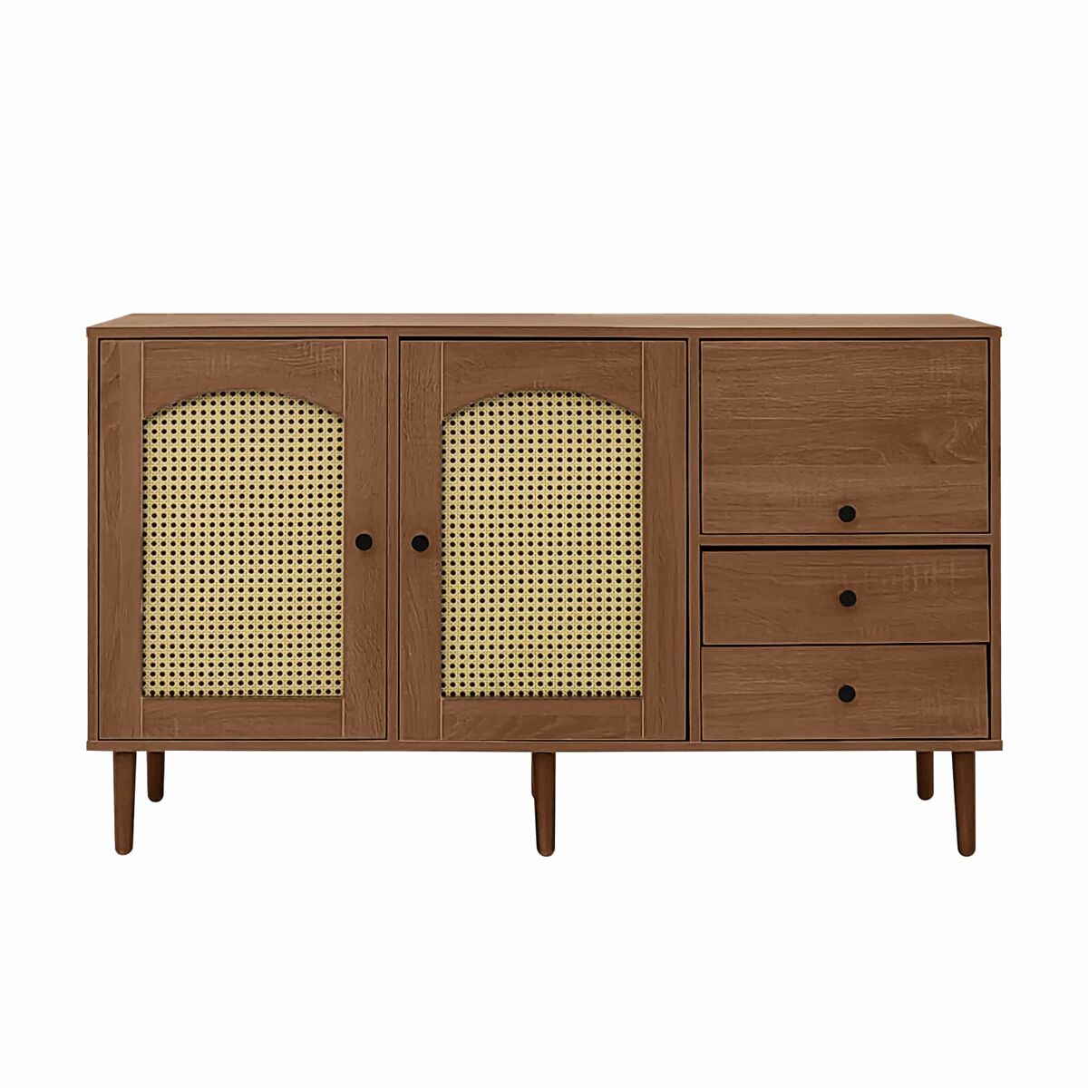 Aparador estilo rústico 130x75,5x40 cm - puertas de ratán, cierre magnético, estantes ajustables - diseño elegante y versátil - color madera