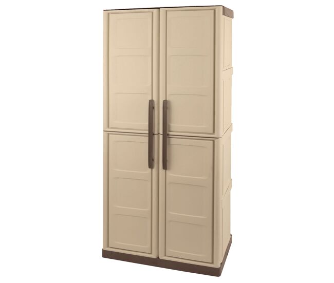 Armario de altura completa 70x39x165cm en polipropileno, material reciclable y ecológico sostenible, está equipado con bisagras y estantes