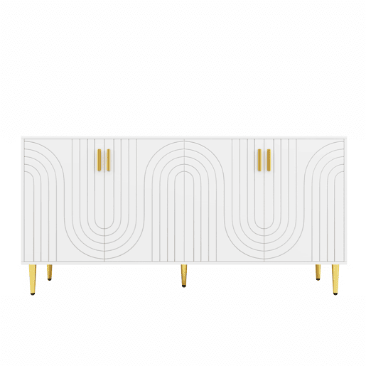 Aparador moderno - 4 portas com padrão ondulado - em MDF - Branco