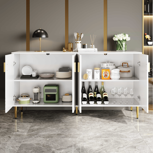 Aparador moderno - 4 portas com padrão ondulado - em MDF - Branco