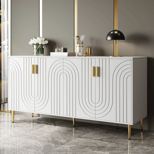 Aparador moderno - 4 portas com padrão ondulado - em MDF - Branco