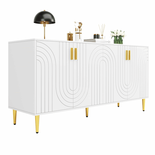 Aparador moderno - 4 portas com padrão ondulado - em MDF - Branco