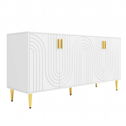 Aparador moderno - 4 portas com padrão ondulado - em MDF - Branco