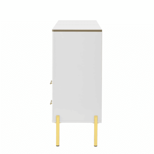 Aparador elegante com 2 gavetas e 2 portas de vidro - Cômoda moderna branca com detalhes dourados - Grande capacidade - para sala de estar, sala de jantar, corredor