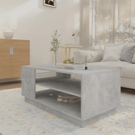 Mesa de Centro, Mesa baixa, 102x55x43 cm aglomerado cinzento cimento
