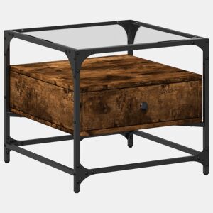 Mesa de Centro, Mesa baixa c topo de vidro 50x50x45 cm carvalho fumado aço