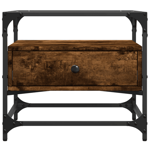 Mesa de Centro, Mesa baixa c topo de vidro 50x50x45 cm carvalho fumado aço
