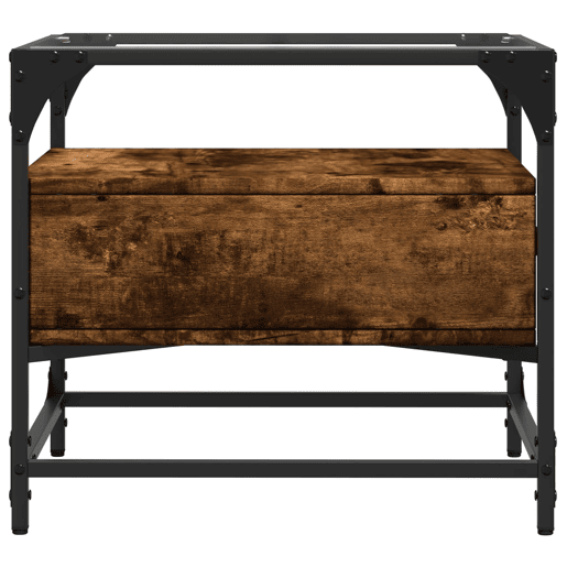 Mesa de Centro, Mesa baixa c topo de vidro 50x50x45 cm carvalho fumado aço