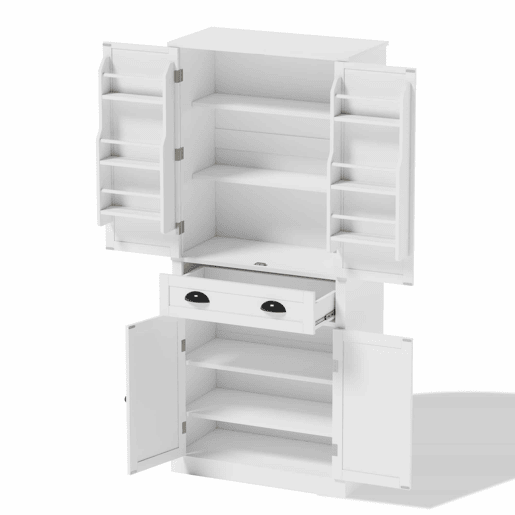 Armário de arrumação 182 cm - 4 portas, 1 gaveta, 2 portas com prateleiras, 6 compartimentos, 4 prateleiras ajustáveis - Branco