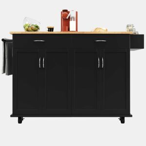 Ilha de cozinha moderna 106×50×90,5 cm - Móvel de cozinha, aparador, carrinho de sala de jantar com veios de madeira, mesa multifuncional com arrumação - Preto