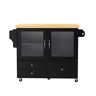 Ilha de cozinha móvel - com rodas, mesa extensível, porta-copos e armazenamento - Preto e Natural