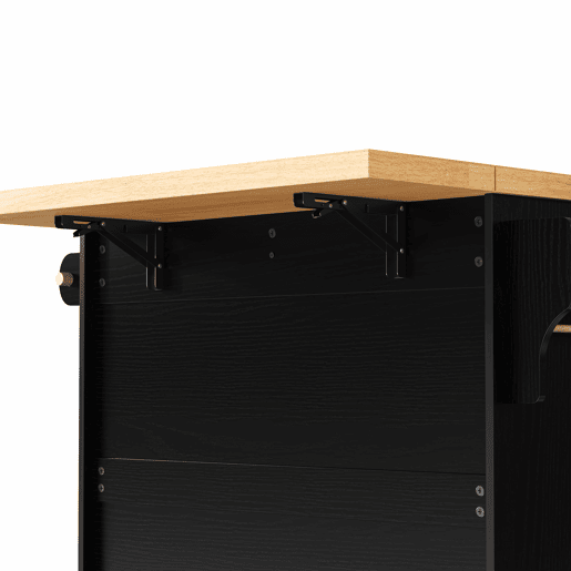 Ilha de cozinha móvel - com rodas, mesa extensível, porta-copos e armazenamento - Preto e Natural