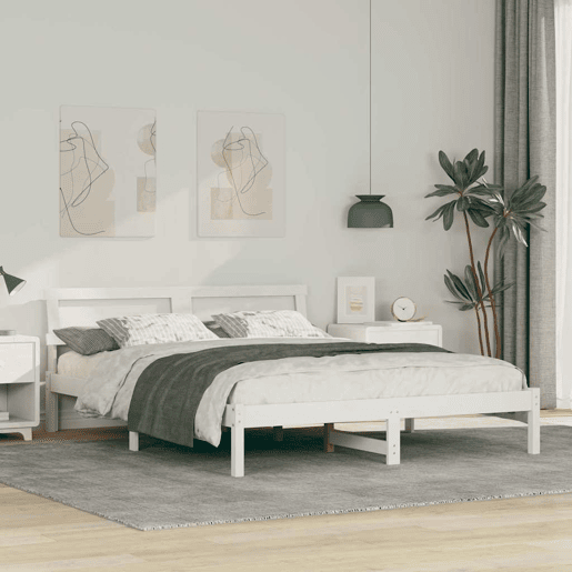 Estrutura da Cama de casal simple com cabeceira Branco 150 x 200 cm