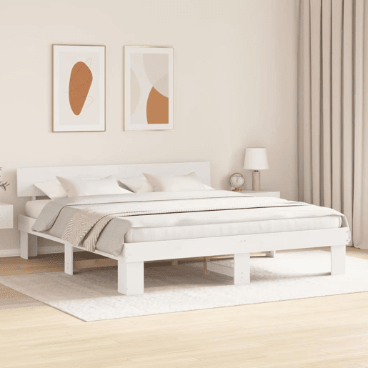 Estrutura da Cama de casal simple com cabeceira Branco 180 x 200 cm