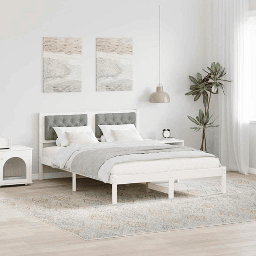 Estrutura da Cama de casal simple com cabeceira Cinzento-claro 140 x 200 cm
