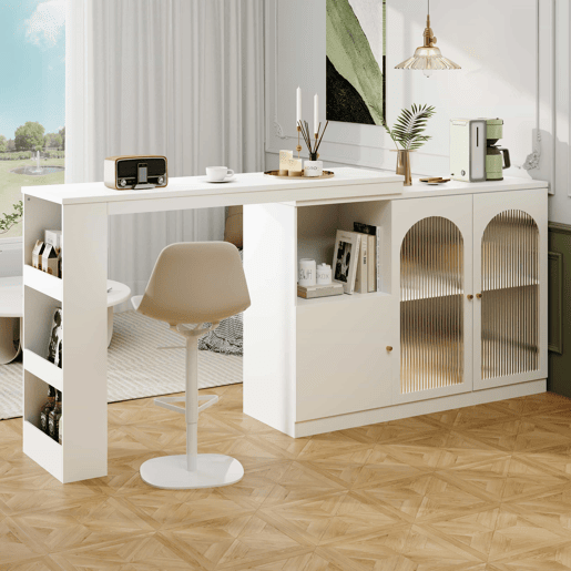 Aparador, armário de bar giratório em MDF - grande espaço de arrumação - estilo contemporâneo - Branco
