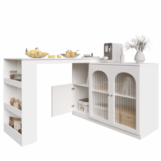 Aparador, armário de bar giratório em MDF - grande espaço de arrumação - estilo contemporâneo - Branco