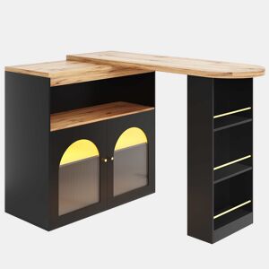 Aparador, armário de bar giratório e retrátil com LED - grande espaço de arrumação - estilo contemporâneo - Preto