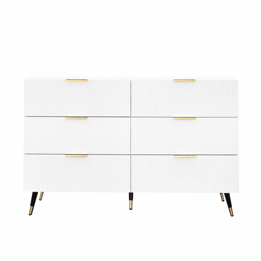 Aparador, cómoda moderna - 6 gavetas - aglomerado de partículas - Branco