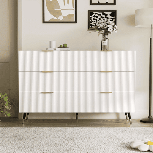 Aparador, cómoda moderna - 6 gavetas - aglomerado de partículas - Branco